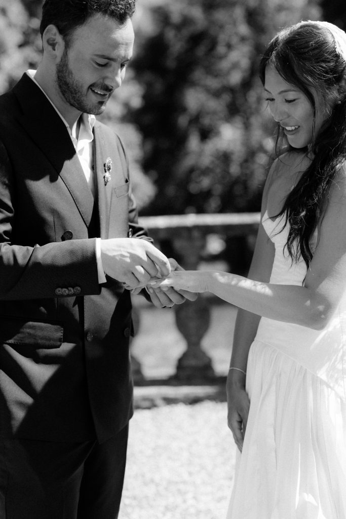 Bridal couple at the wedding ceremony in St. Charles Meggen, design by Studio Wedded