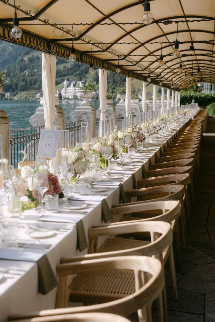 Long dining table at Vitznauerhof, Switzerland